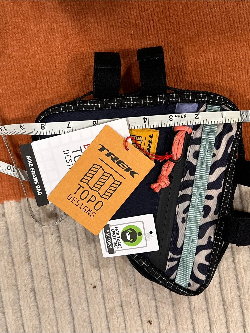 Topo Designs Navy and Coral Triangle Bike Frame Bag